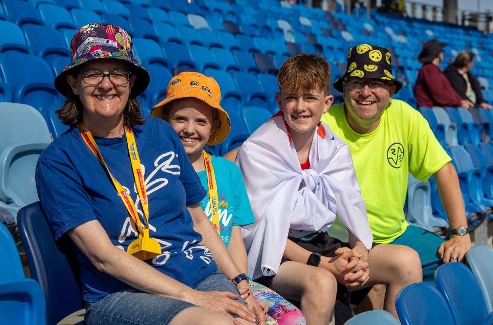 A family smiling together at the European Athletics Championships